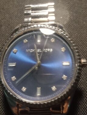 Michael Kors Silver-Tone Bracelet Watch with Blue Sunburst Dial
